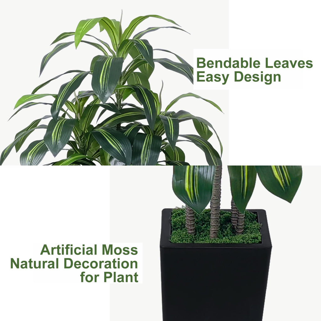 5FT Artificial Dracaena Tree, Fake Tree Indoor with Black Tall Planter, Tall Artificial Plants Indoor, Artificial Silk