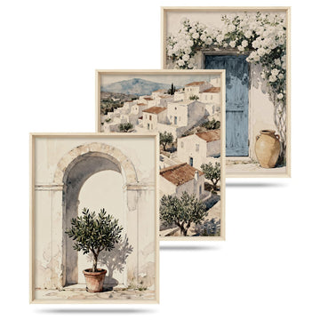 Vintage Italy City Framed Canvas Wall, Mediterranean Landscape Wall Decor, Modern Europe Street Painting, Botanical