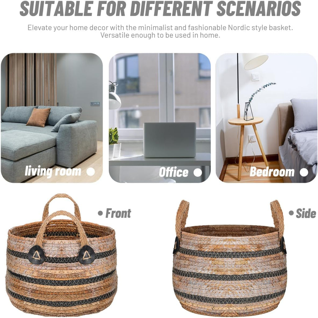 Woven Storage Baskets Straw Planter Basket Toy Blanket Organizer Seagrass Laundry Large Wicker Plant Tree for Dirty