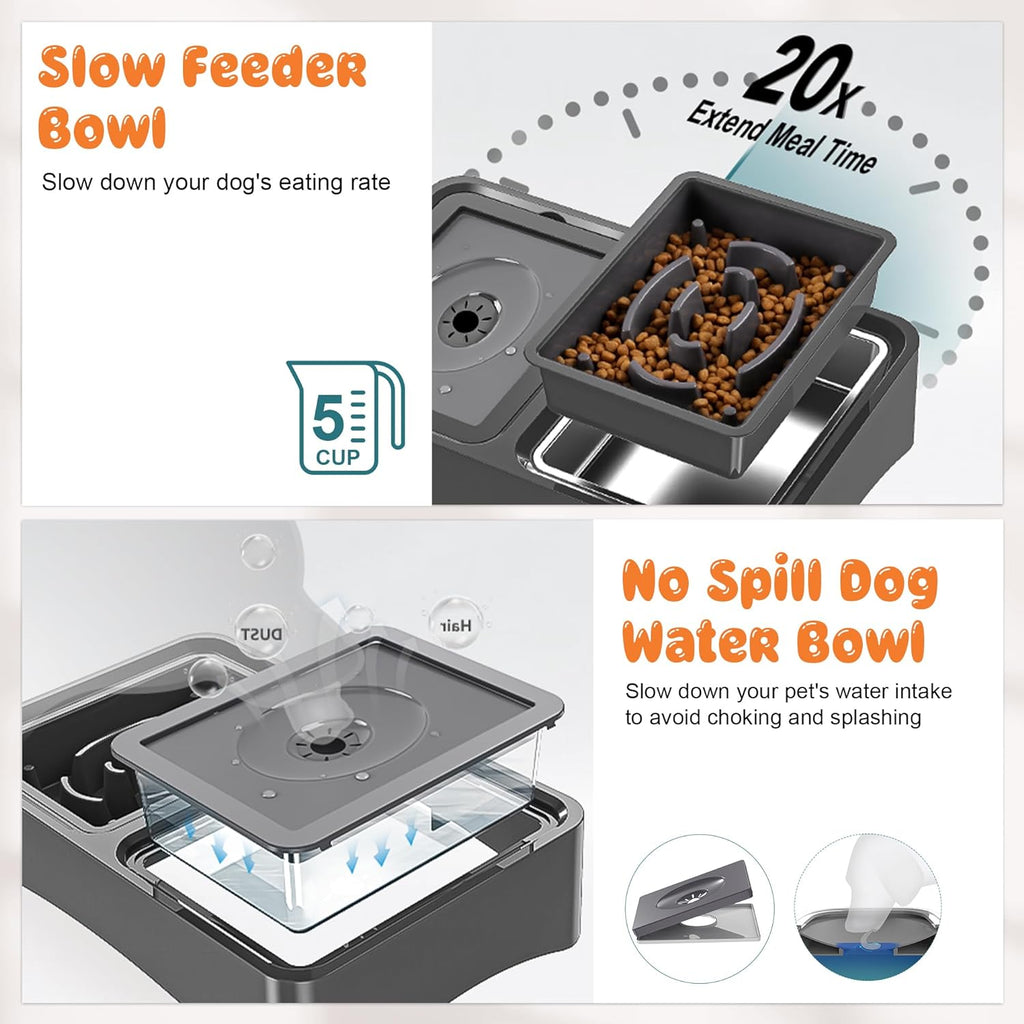 3-in-1 Elevated Dog Bowls with 4 Height Adjustable Raised Stand