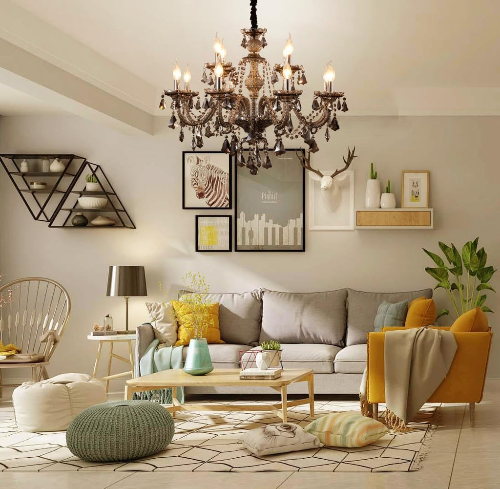 Modern Crystal Chandelier Lighting 12-Light, Smoky Gray Luxury Chandelier Ceiling Light Fixtures Hanging Crystal Light for Dining Room Living Room Bedroom(12 Lights) A110-B0C6185WHG