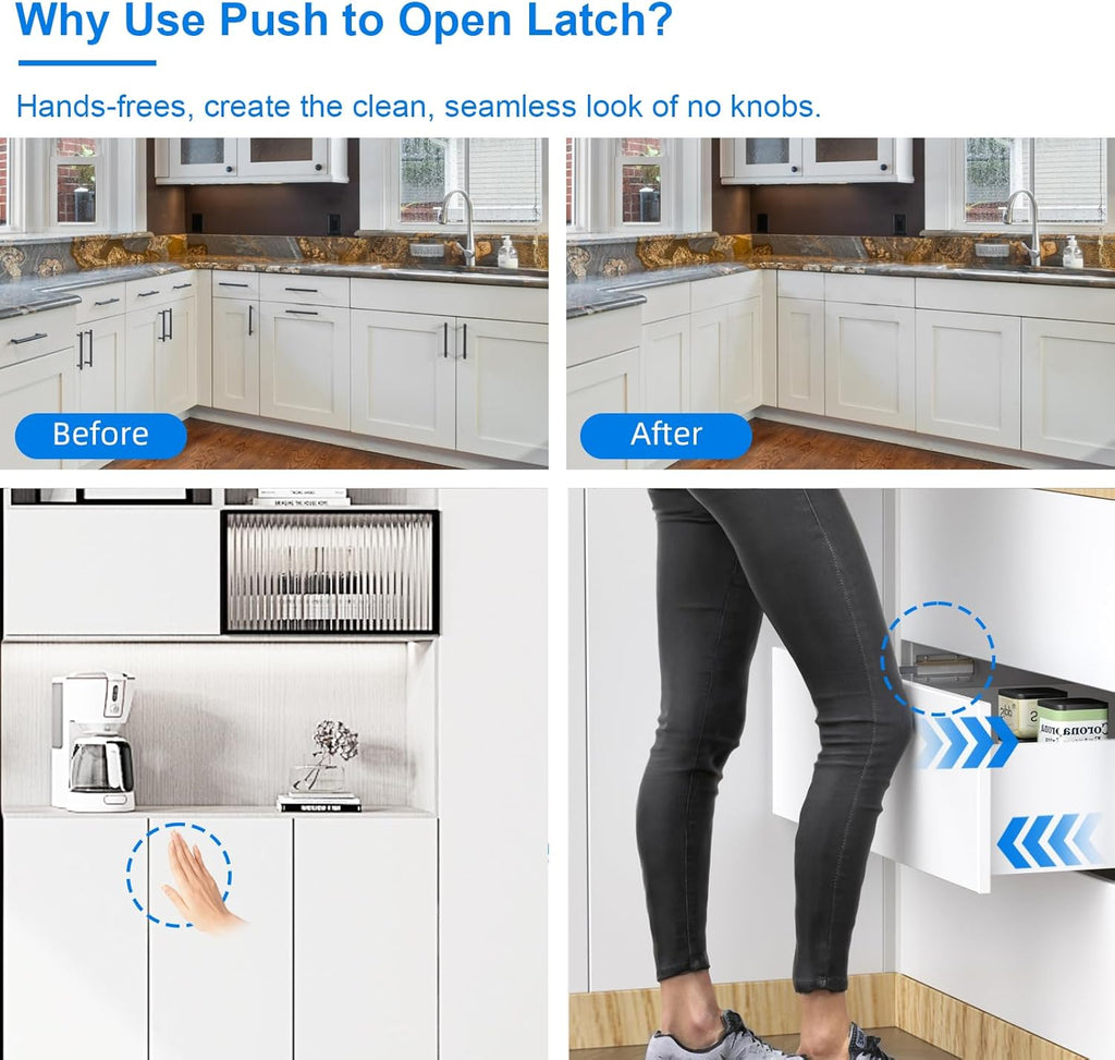 Push Open Door Latch, 2 Pack Magnetic Cabinet Push Open Latch, Touch Latches Push Latch for Hidden Doors Closure Silver