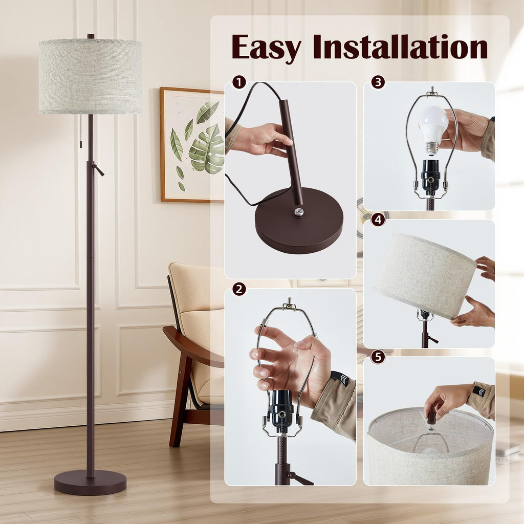 Marble Floor Lamp, Adjustable Height Standing Lamp with Marble Base Tall Lamp with White Shade Floor Lamps Bulbs Not