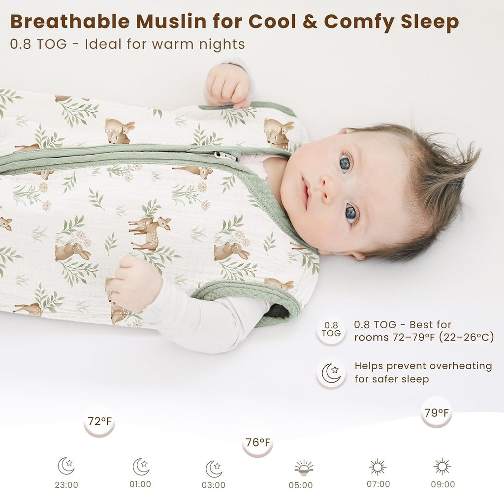 Muslin Baby Sleep Sack, 0.8 TOG Baby Wearable Blanket