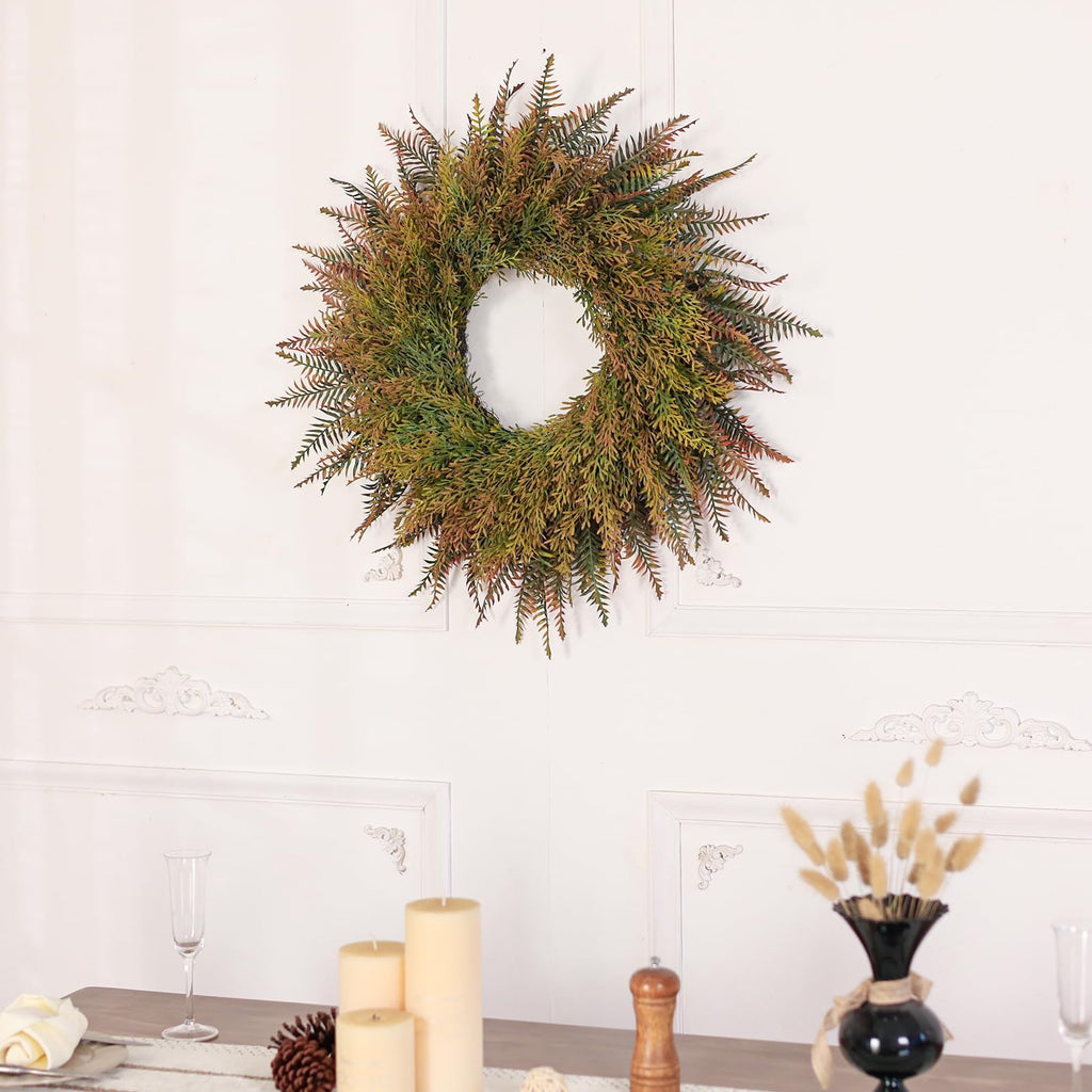 26" Large Artificial Fern Leaves Fall Wreath for Front Door (Orange-Green)