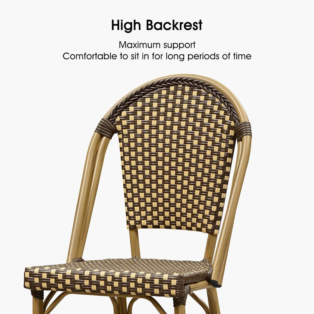 French Bar Stool Set of 4 Bamboo Print Finish Patio Bar Stools with Back Rattan Chairs Wicker Bar Height Stool 30"