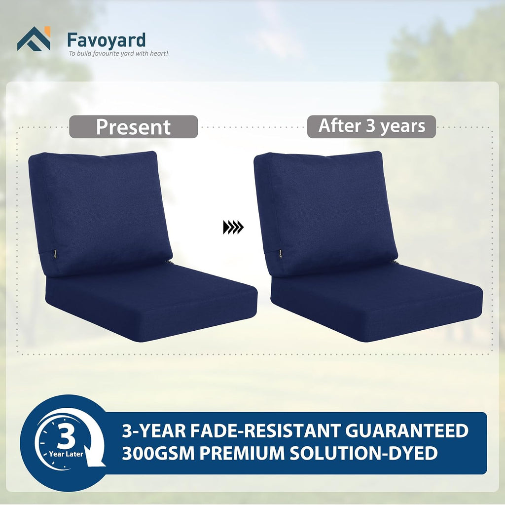 Deep Seat Patio Cushion Set, Blue, 22 x 22 inch | Waterproof Fadeness Cushion & Back for Outdoor Chair Couch