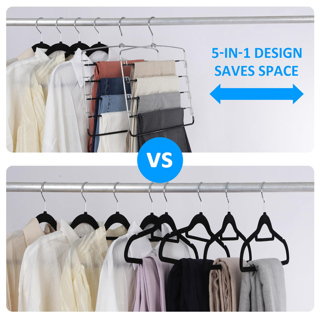 Pants Hangers 6 Pieces, Space Saving Closet Organizer for Jeans & Trousers