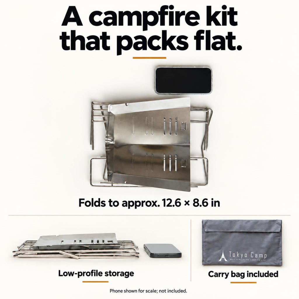 Camp HAKOSUKA Folding Camping Fire Pit, Portable Stainless Grill