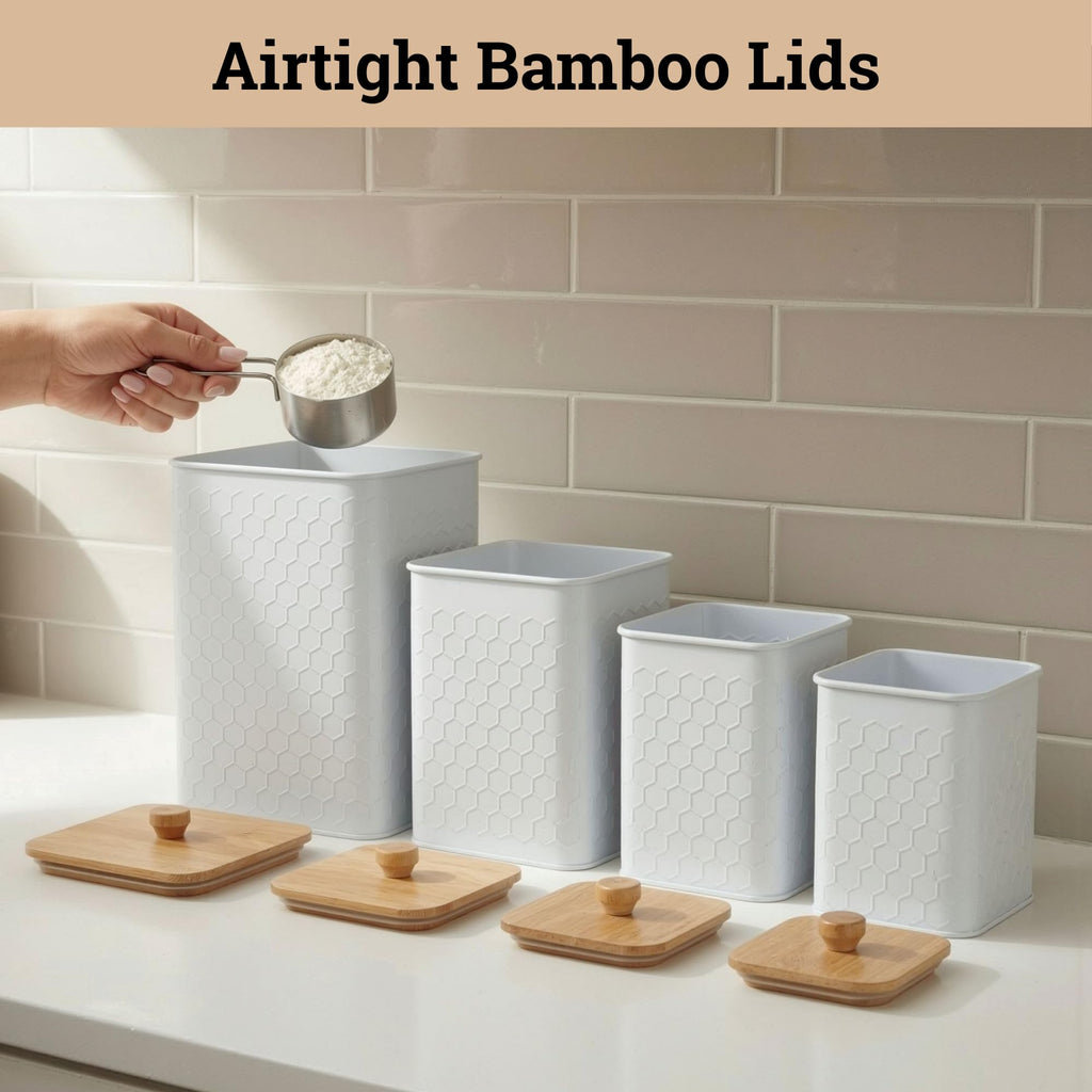 Kitchen Canisters for Countertop Set of 4 w/Airtight Easy Open Bamboo Lids