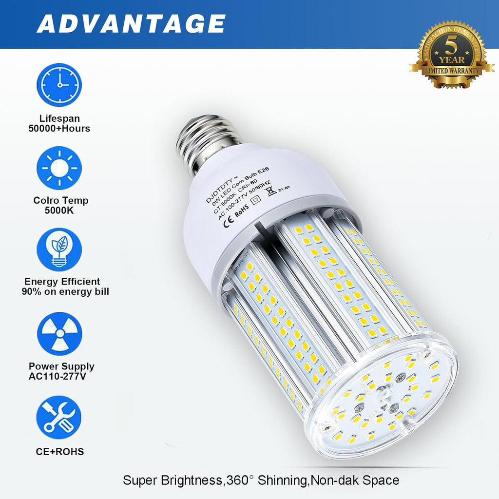 High Brightness,35W LED Corn Light Bulb, E26 Base LED Corn Lamp, 5000 Lumen 5000K Daylight 100V~277V Corn Cob
