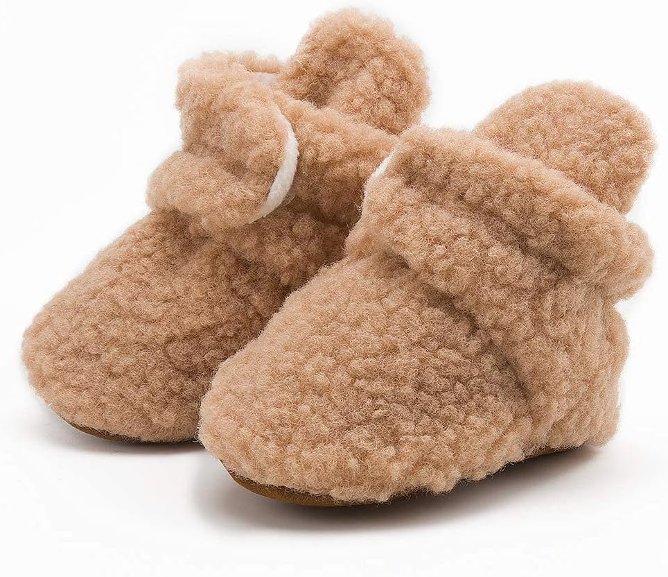 Baby Boy Girl Soft Fleece Booties Stay On Infant Slippers Socks Shoe Non Skid Gripper Toddler First Walkers