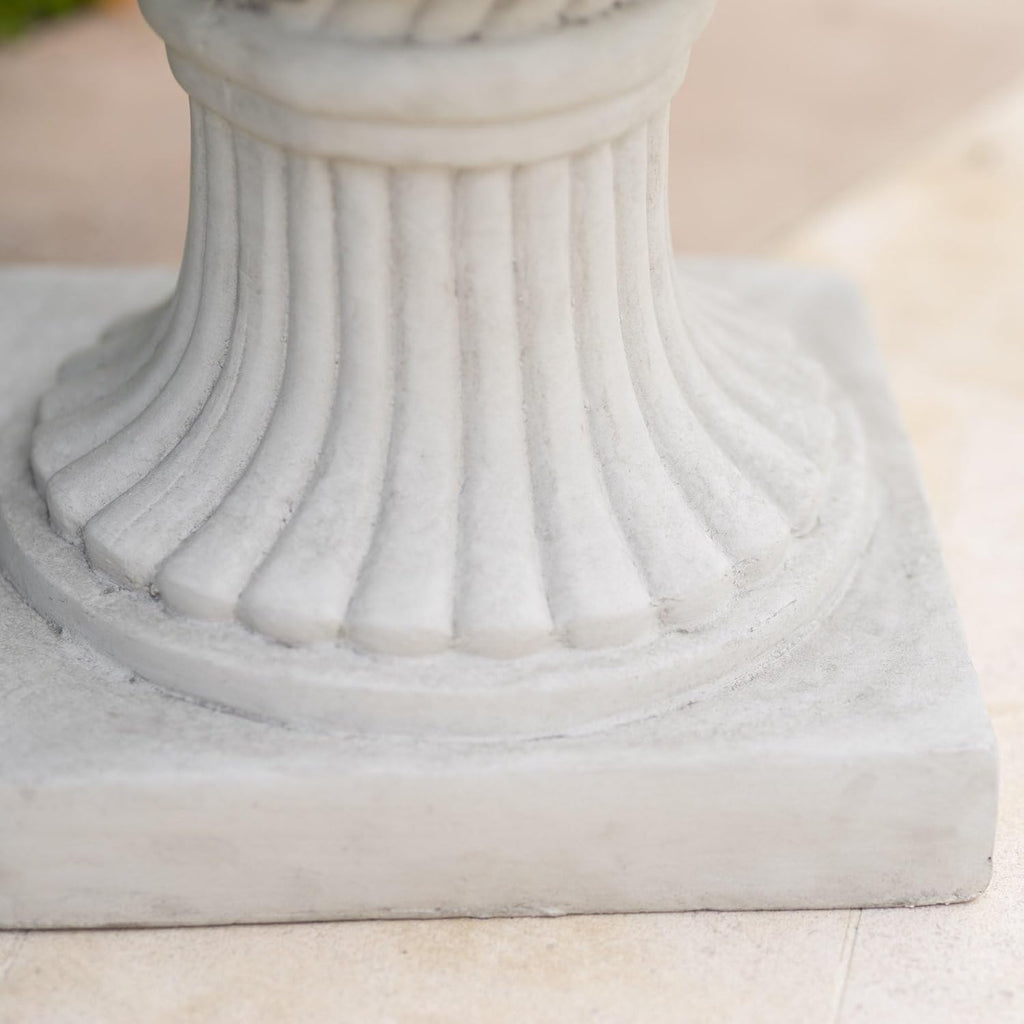 Large Urn Planter Outdoor 26.5" - Antique White Italian Garden Urn Flower Pot, Magnesium Oxide Pedestal Planters for