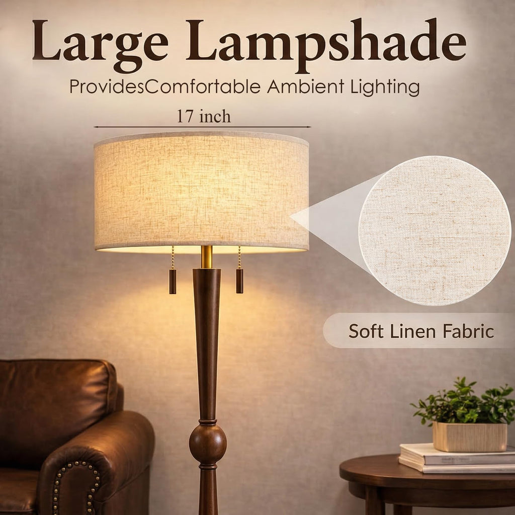 Solid Wood Floor Lamp with Wooden Pull Chains