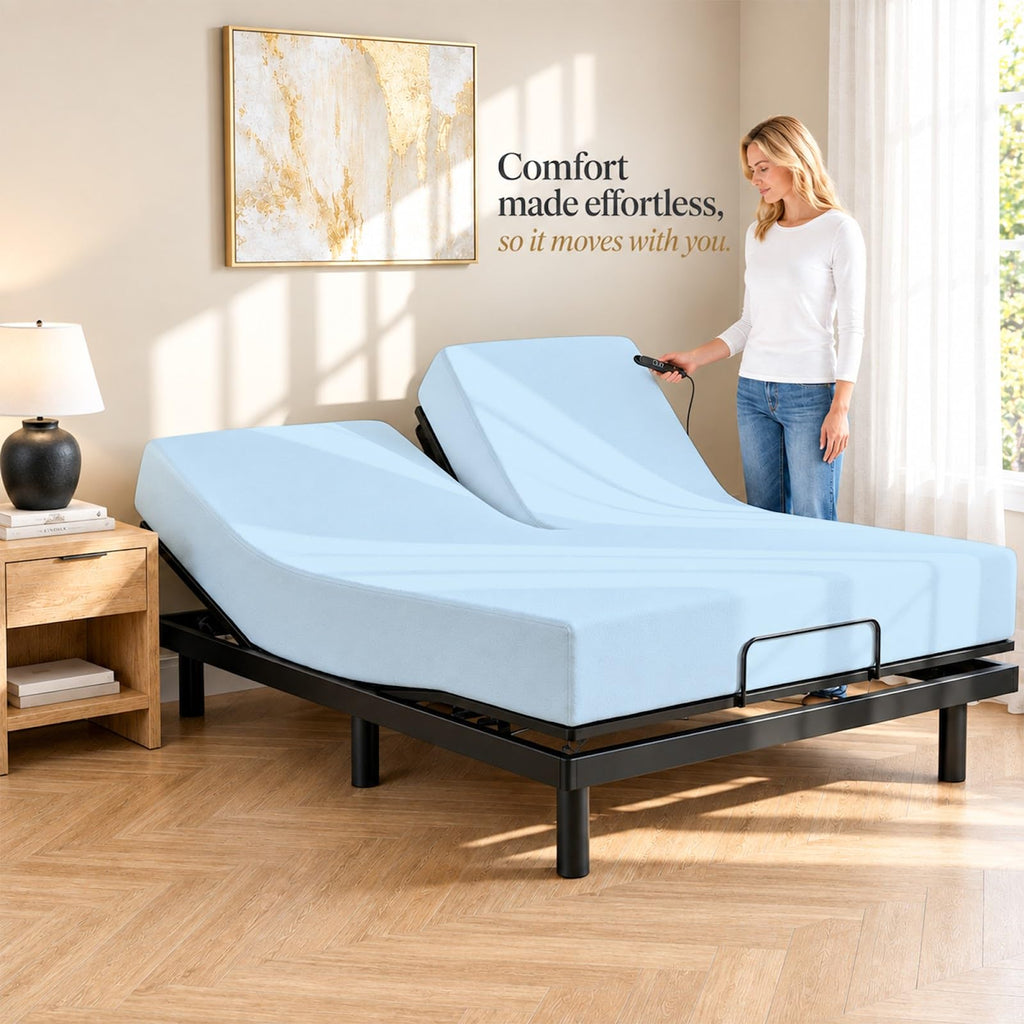 1 PC Top Split King Fitted Sheet for Adjustable beds, 34" Split, Light Blue