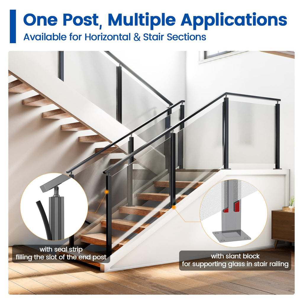 [Patent] 36" Black Glass Railing Post for Level and Stairs GS41 BG4