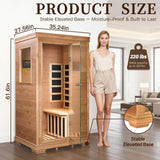 1 Person Infrared Dry Sauna for Home, Low EMF Indoor Sauna Box, Premium Wood Build with 960W Carbon Panels