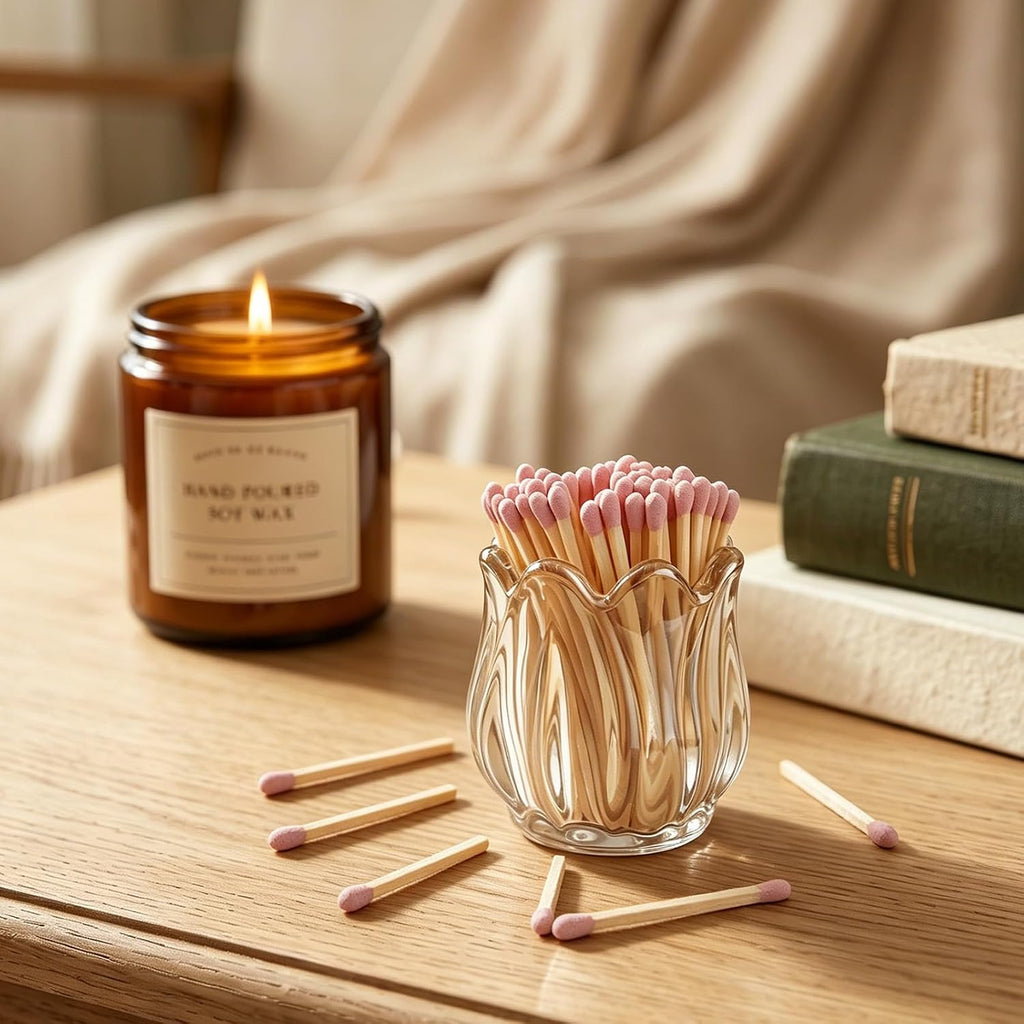 Match Holder with Striker x 4 Match Jar for Candles Cute Glass Box