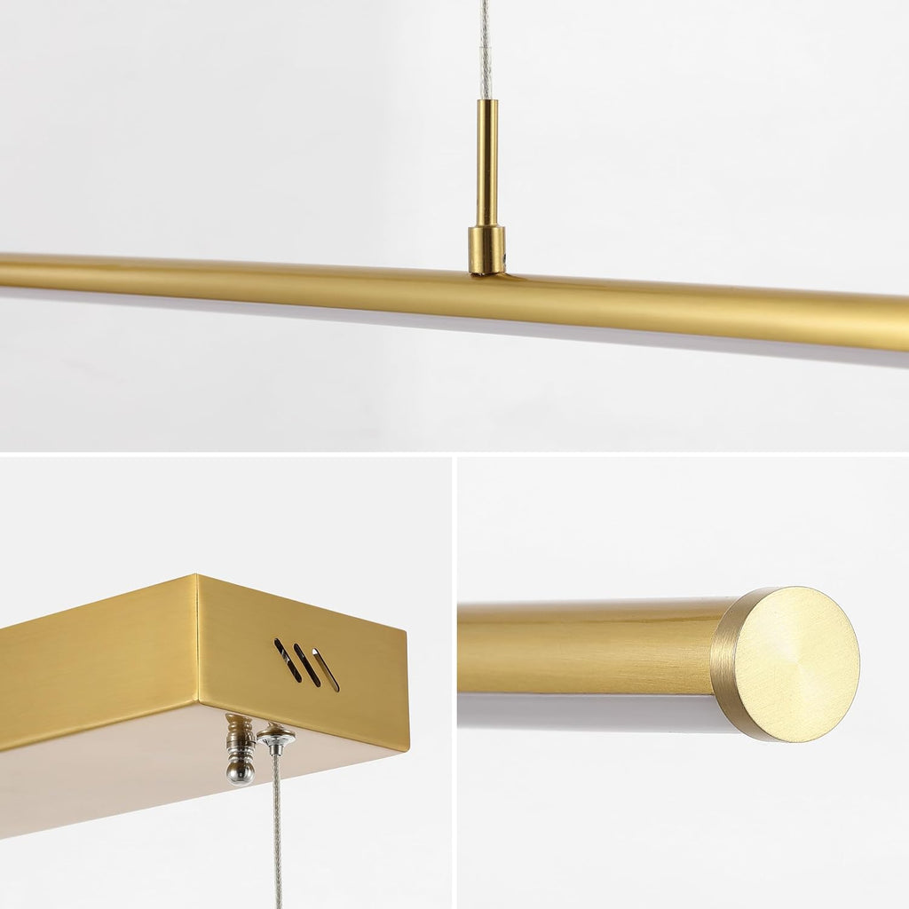 39.5" Brass Gold Modern Integrated LED Linear Pendant Light, Dimmable Adjustable Hanging Island Fixture for Kitchen