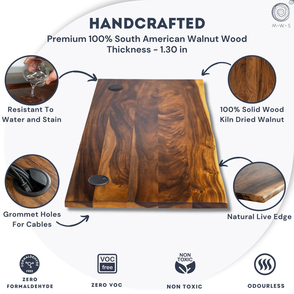 Walnut Solid Wood Standing Desk with Natural Live Edge, W60 x D27
