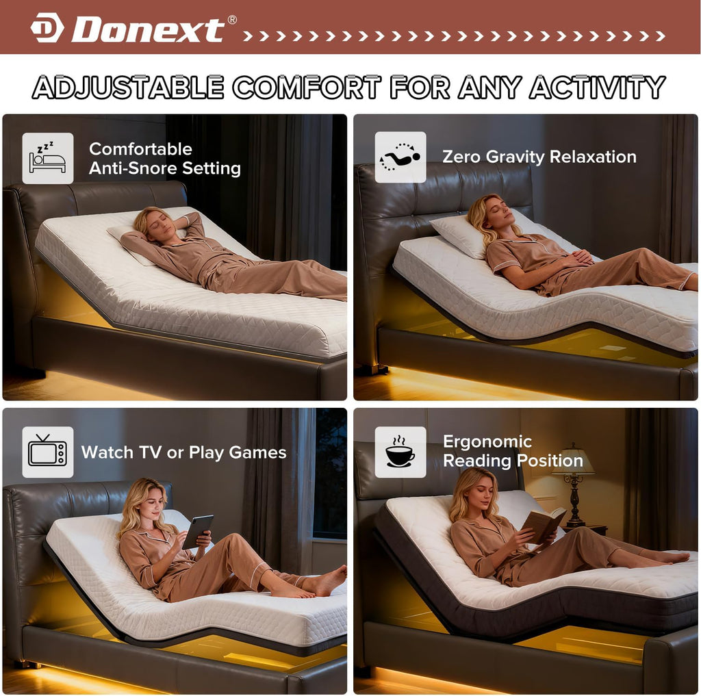 Queen Adjustable Bed Frame,4 Ports USB A&C Adjustable Bed Base with Under-Bed Nightlight, Ergonomic Electric Bed Base