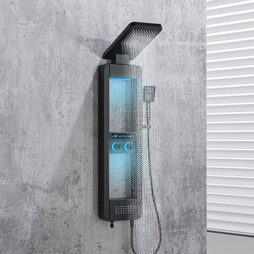 Stainless Steel Shower Panel Tower System with LED Display Matte Black