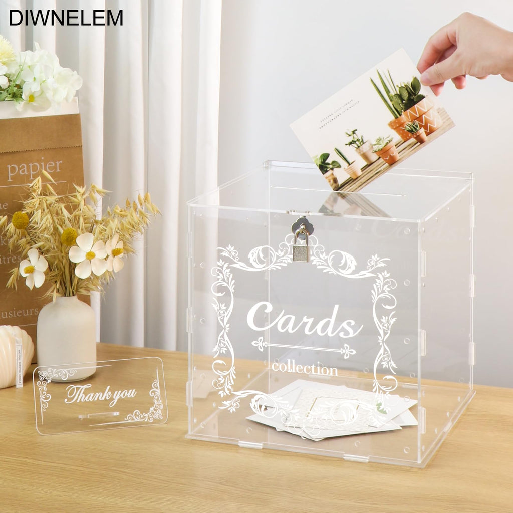 Acrylic Wedding Card Box with Lock Clear Large Letter Envelope Box Acrylic Wedding Gift Card Box Money Box for