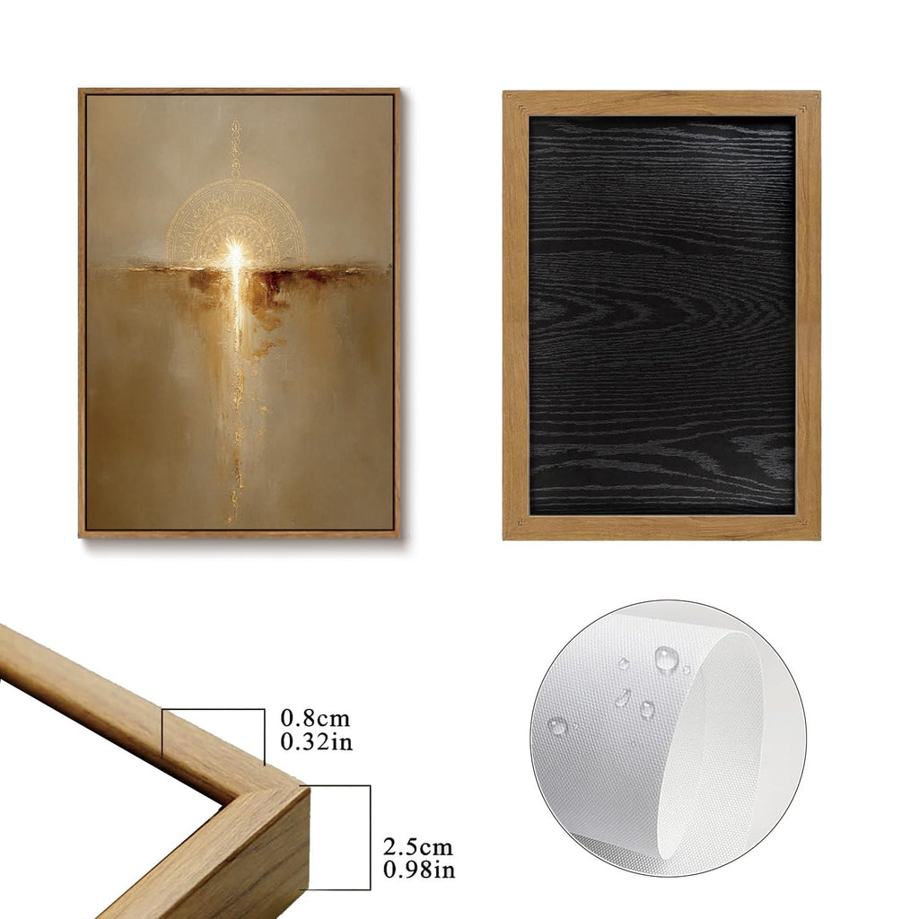 Framed Spiritual Wall Art, Sacred Geometry Gold Abstract Cross Decor 12x16