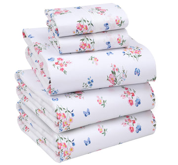 100% Cotton Split King Sheets, Percale Sheet Set, Funa Flora