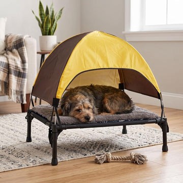 Outdoor Dog Bed with Canopy, Elevated Portable Pet Cot with Removable Shade Cover, Breathable Water Resistant Pet Rest