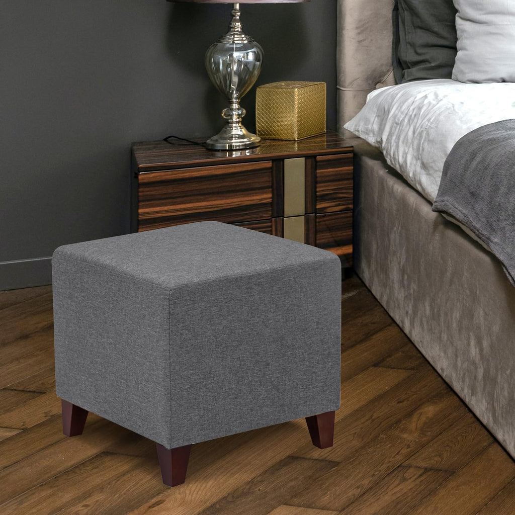 Simple British Style Cube Footstool, 16x16x16, Heather Gray Ottoman bench foot rest