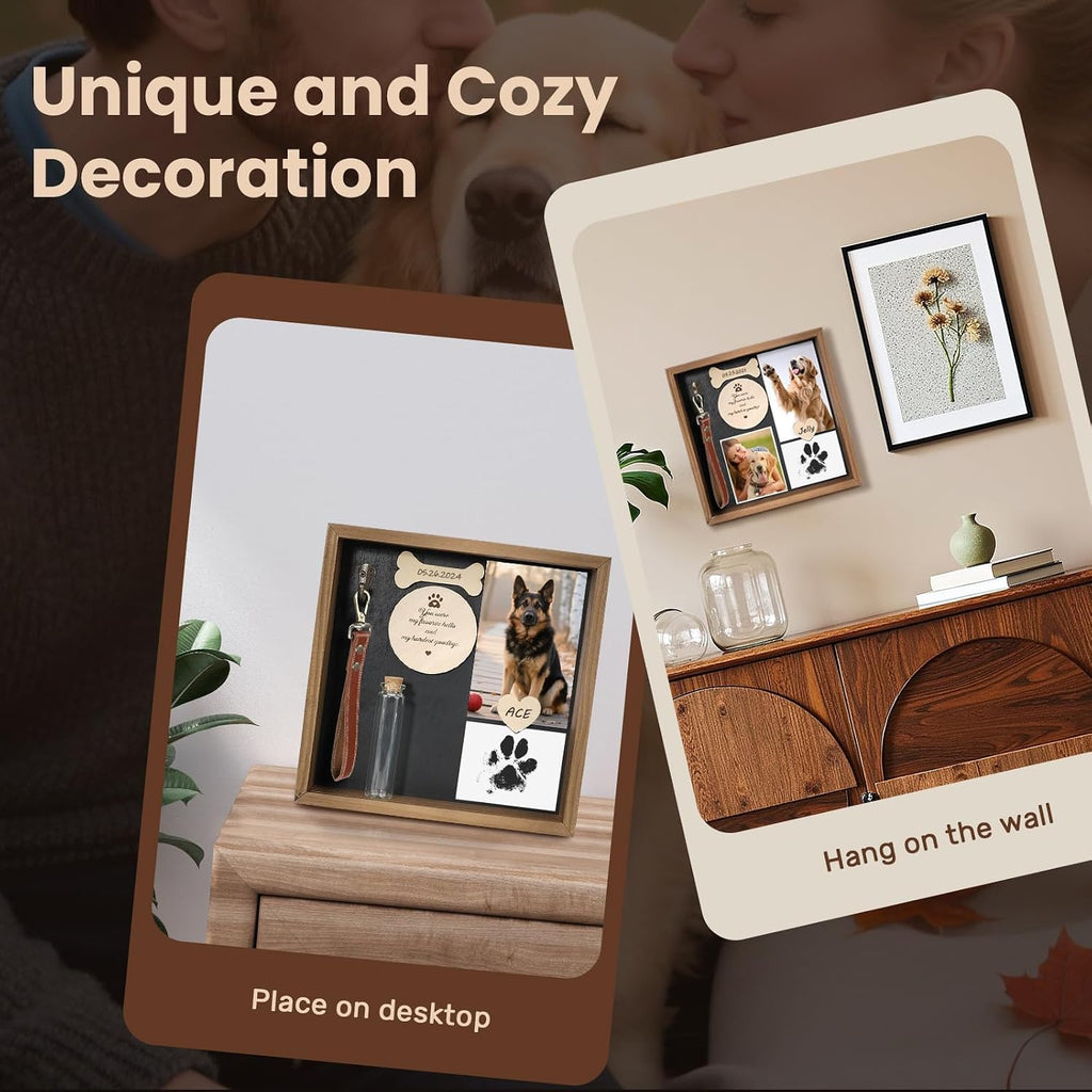 Pet Memorial Gifts for Dogs, 8.6'' Shadow Box, Paw Print Kit, Fur Jar