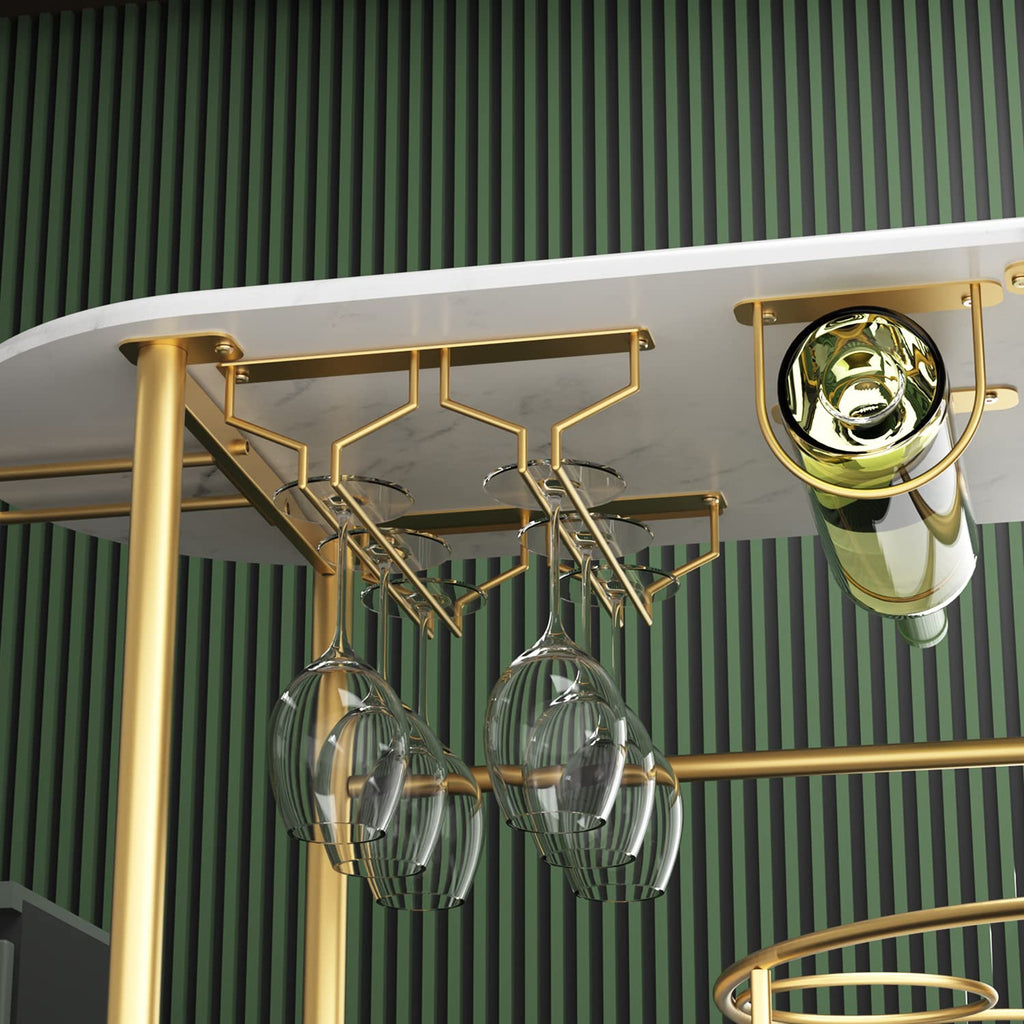 Gold Bar Carts with 4-Tier Storage Shelves, Mobile Bar Serving Cart with Wine Rack and Glass Holder, for The Home