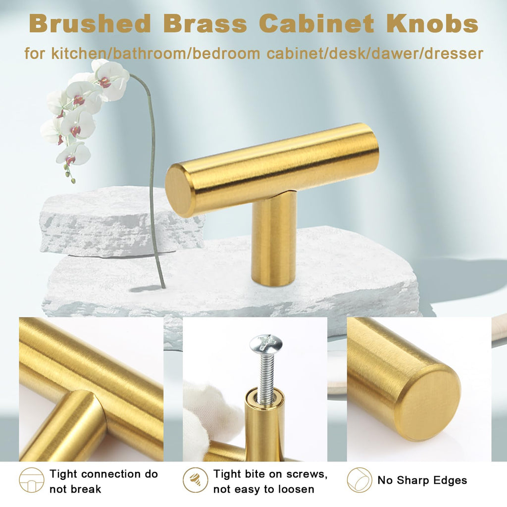 30 Pack Brushed Brass Cabinet Knobs Gold Drawer Pulls Stainless Steel Brushed Gold Dresser Knobs for Cabinets