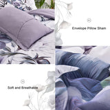 Luxudecor Floral Comforter Set Queen 7 Piece, Purple Flower Bed in a Bag, Elegant Floral Comforter with Sheet Set