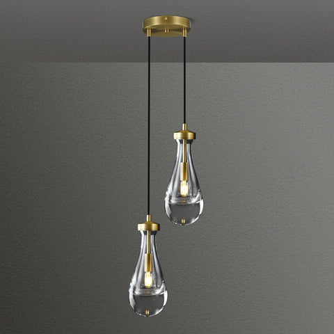 Raindrop Pendant Lights Kitchen Island Teardrop Gold Hanging Light Fixtures Clear Solid Glass Pendant Light Modern Chandeliers for Dining Room Porch Corridor Living Room (2-Light) A121-B0DNDMVC7B