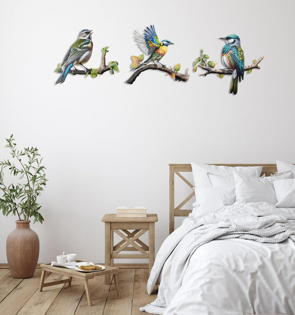 Metal Bird Art Wall Decor, Hummingbird Decorations Wall Decor Outside House Patio Garden Fence Porch Deck Wall - Set of 3