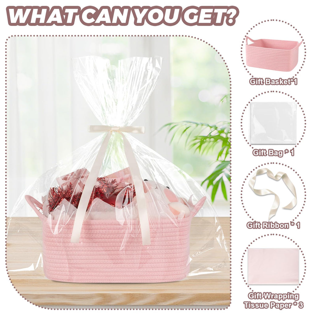 Gift Basket Empty with Handle, Small Woven Baskets for Gifts Empty