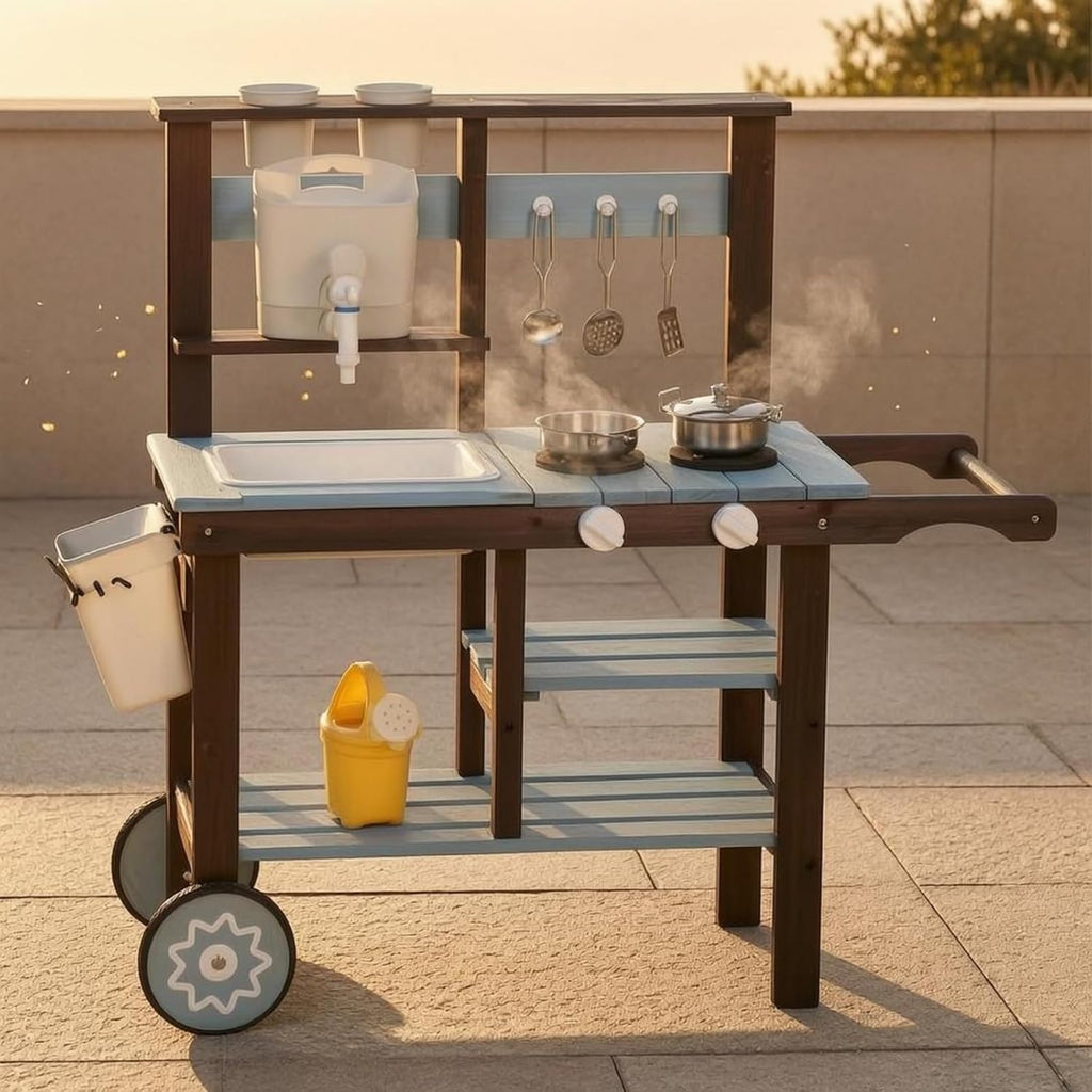 Outside-Play House-Shaped Kitchen-Style Wooden Play Kitchen Nicely Motor Skills for Children, Style to 1