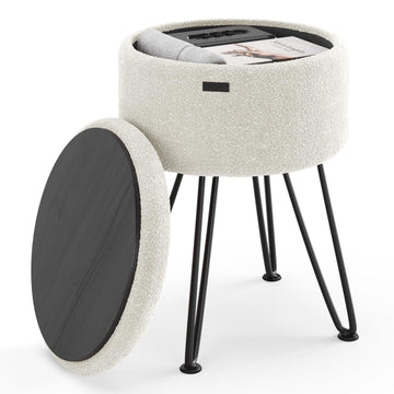 Round Ottoman with Storage, Boucle Storage Ottoman, Foot Stool Ottomans, Makeup Vanity Stool, Small Ottomans Foot