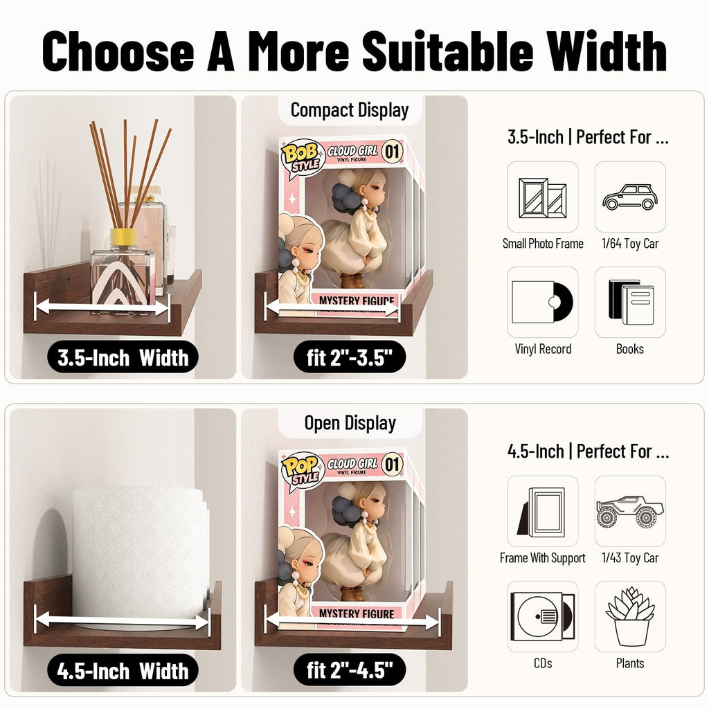 15.7x5.12" Floating Shelves for Wall, Room Decor, Raised Lip, 6 Pack