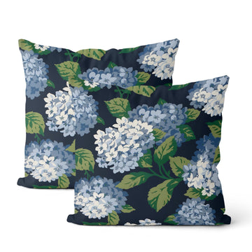 Navy Blue Floral Throw Pillow Covers 22x22 Inch 2 Pcs Blue Green Hydrangea Flower Decor Pillow Covers Spring Summer