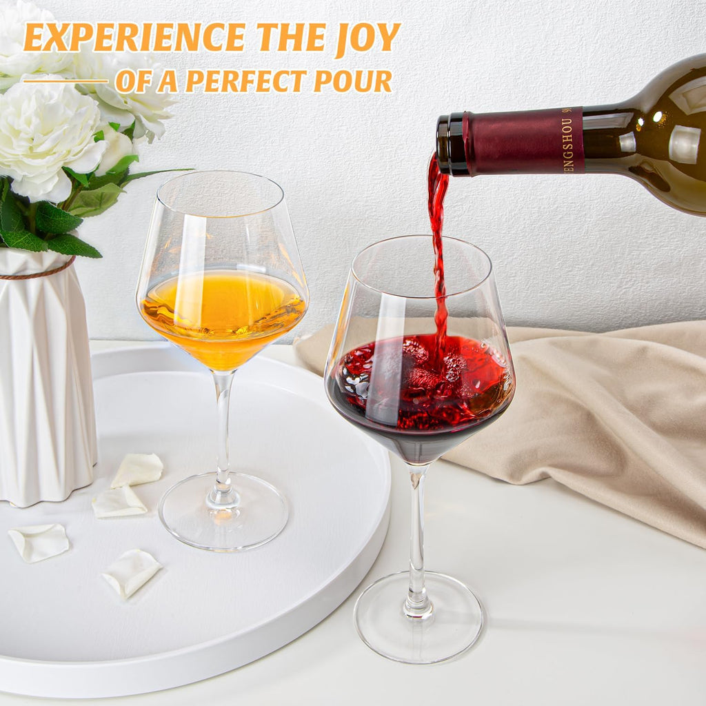 Red Wine Glasses Set of 4, Long Stem Crystal Wine Glasses, Burgundy Wine Glass with Gift Box, 16 oz Large Wine