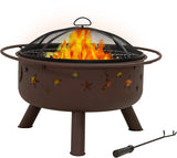 Cosmic 30-Inch Patio Fire Pit for Outside - Outdoor Wood-Burning Fire Pit with Grill Grate, Spark Screen, and Log Poker