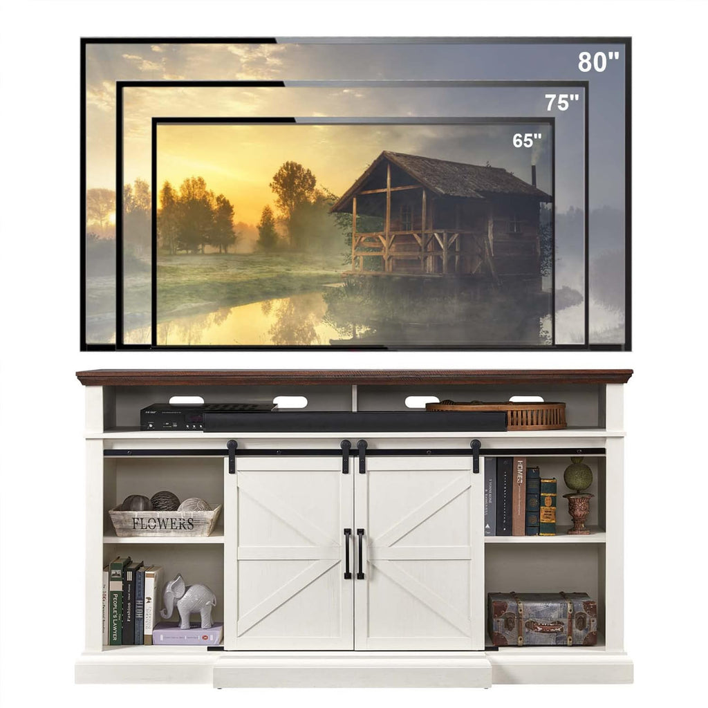 Farmhouse 80/75 inch TV Stand, 37.4" Tall Entertainment Center, White