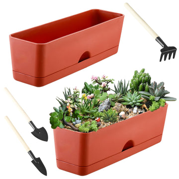 2-Pack Window Boxes Planters 16 Inch Rectangle Plant Box Rectangular Plant Pots for Outdoor and Indoor Plants Plastic