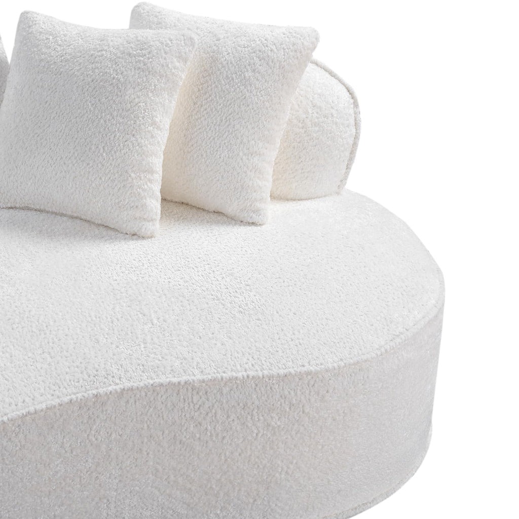 114" Boucle Curved Modular Sectional with 4 Pillows, White