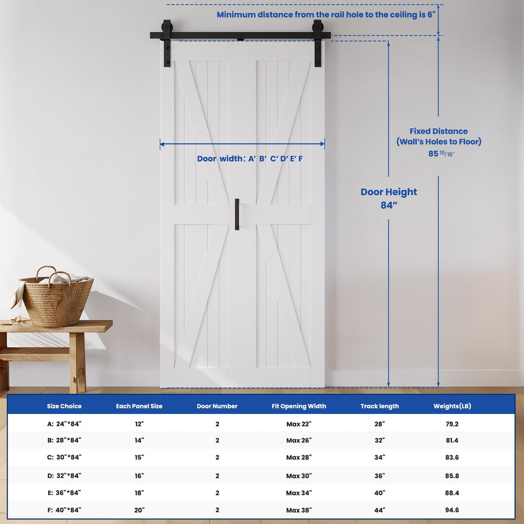28" x 84" Bifold Sliding Barn Door, K Shaped Panel with Sliding Hardware Kit Set, Finished Closet Door Slab, 2.67FT