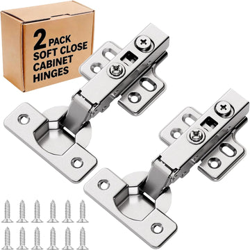 2pcs Professional Grade Full Overlay Soft Close Cabinet Hinges, Frameless Concealed European Style with Four-Hole