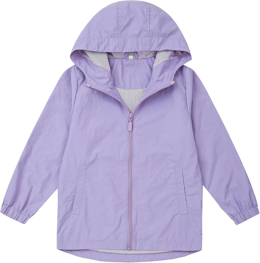 Girls Windbreaker Hooded Jacket Lightweight Packable Rain Coat